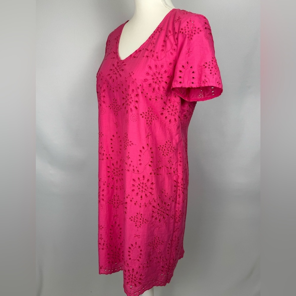 Talbots Embroidered Scallop Hem Eyelet Short Sleeve Shift Dress Pink 10 Petite - Picture 5 of 12